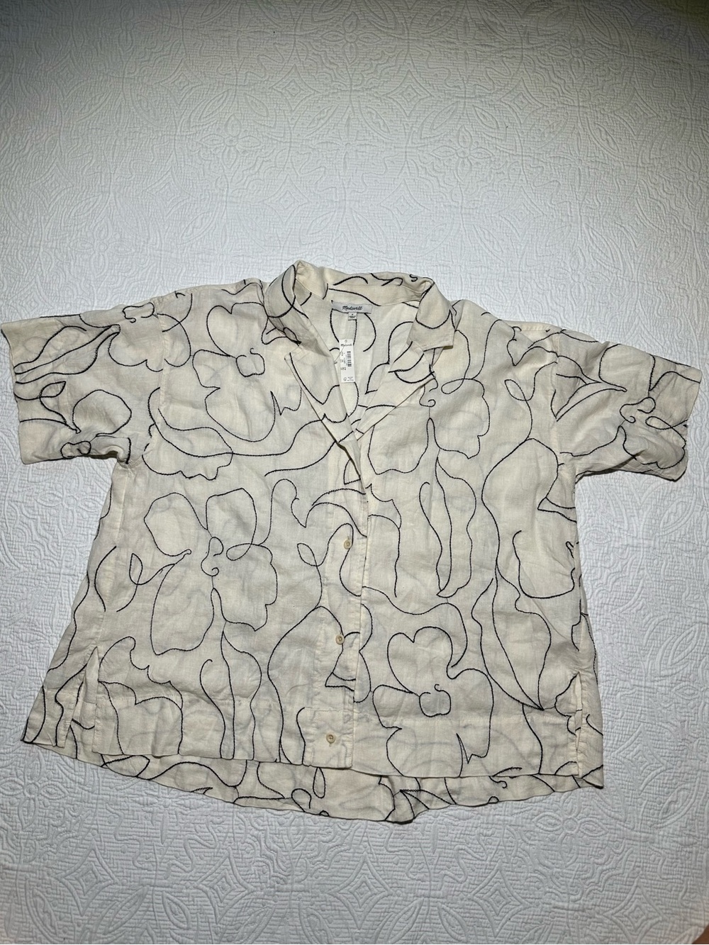 Madewell Cream Shirt with Black Abstract Stitching